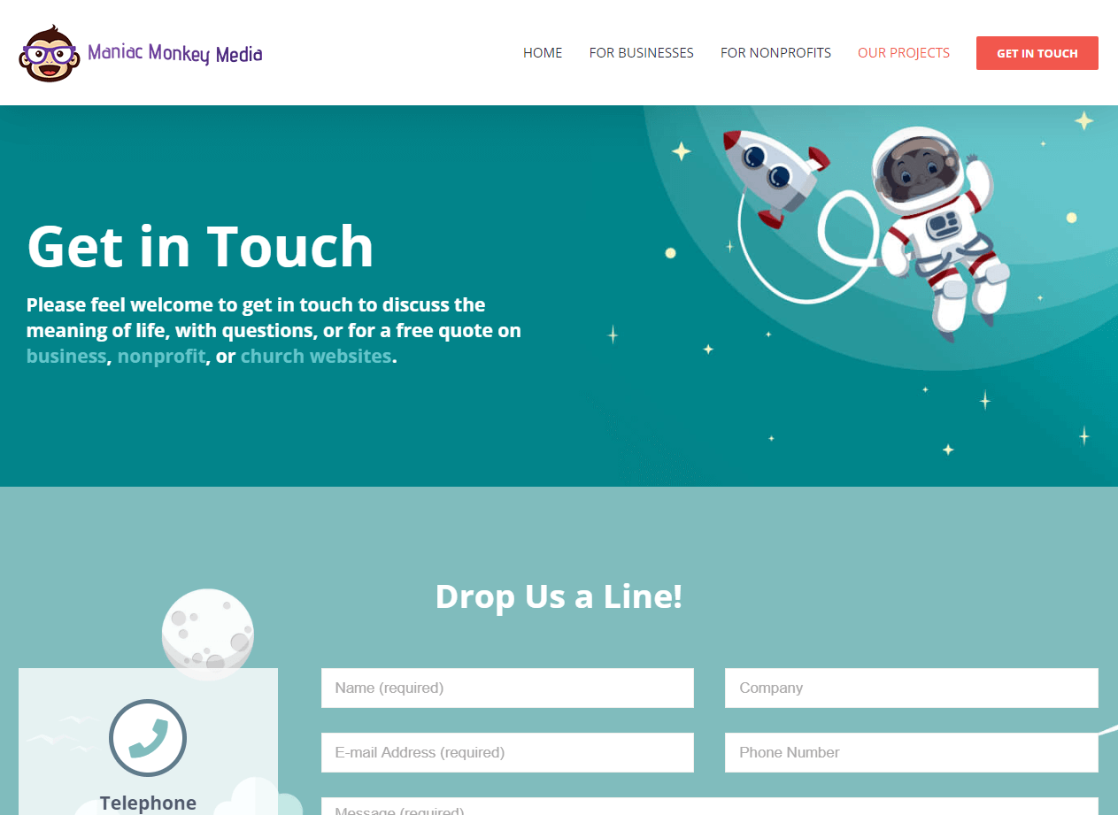 Contact Maniac Monkey Media about business and nonprofit websites